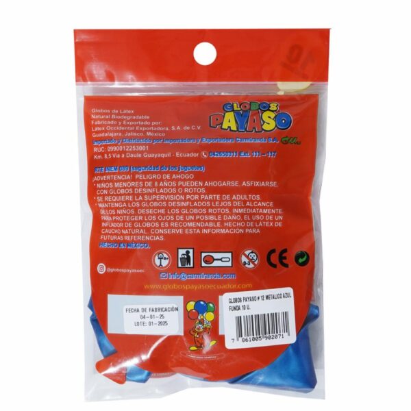 Globo Payaso N.12 Metálico Azul Funda PAYASO X 10 Unidades - Imagen 2