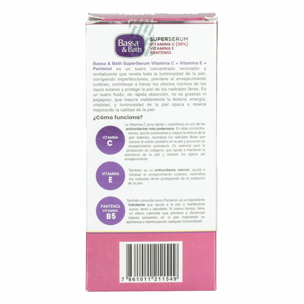 Serum Facial Súper Vitamina C + Vitamina E + Pantenol BASSA & BATH 30 Ml - Imagen 3