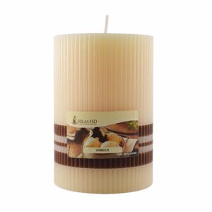 Vela Deco Redondo Aros Beige Con Café LAVEL 11,5 X 7,5 Cm