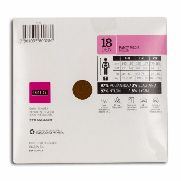 Panty Media Nylon Strech Eurocolor 18 Den INGESA - Imagen 2