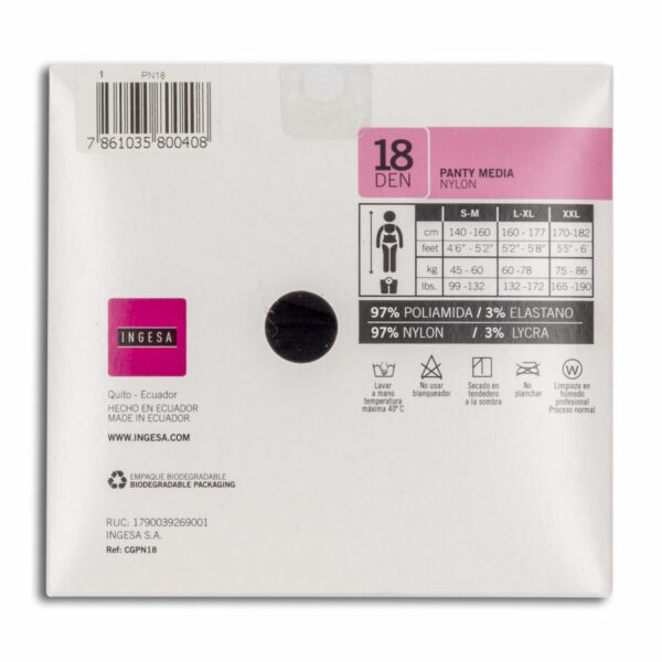 Panty Media Nylon Strech Negras 18 Den INGESA - Imagen 2