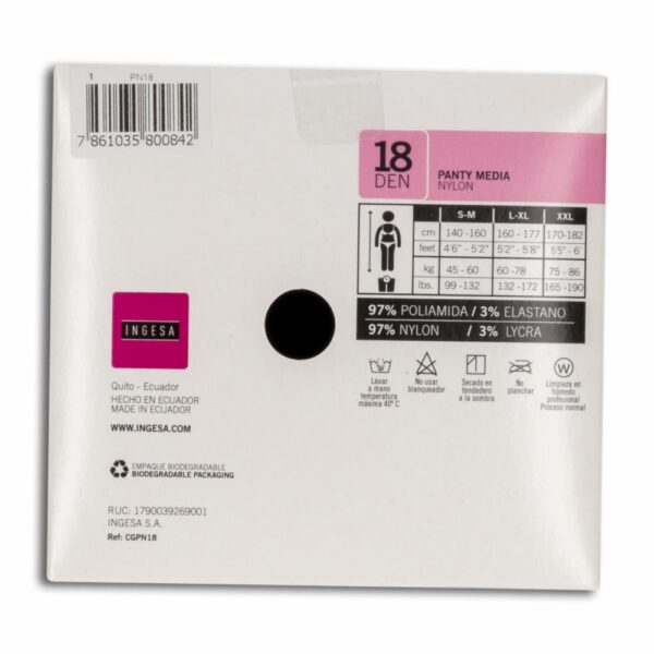 Panty Media Nylon Negras 18 Den INGESA - Imagen 2