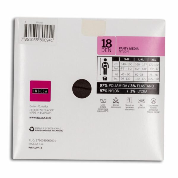 Panty Media Nylon Plata 18 Den INGESA - Imagen 2