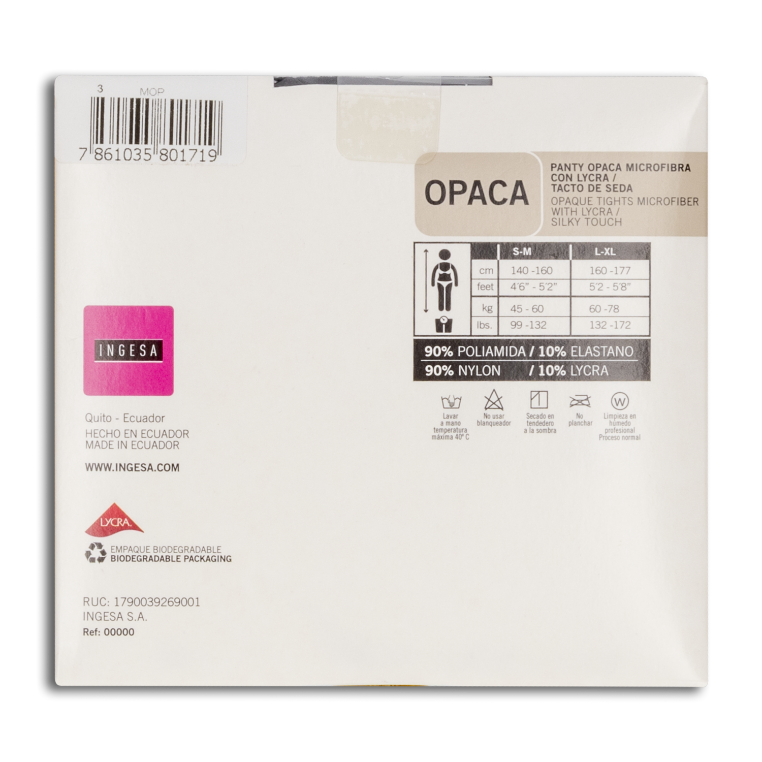 Panty Media Lycra Opaca Tights Azul INGESA