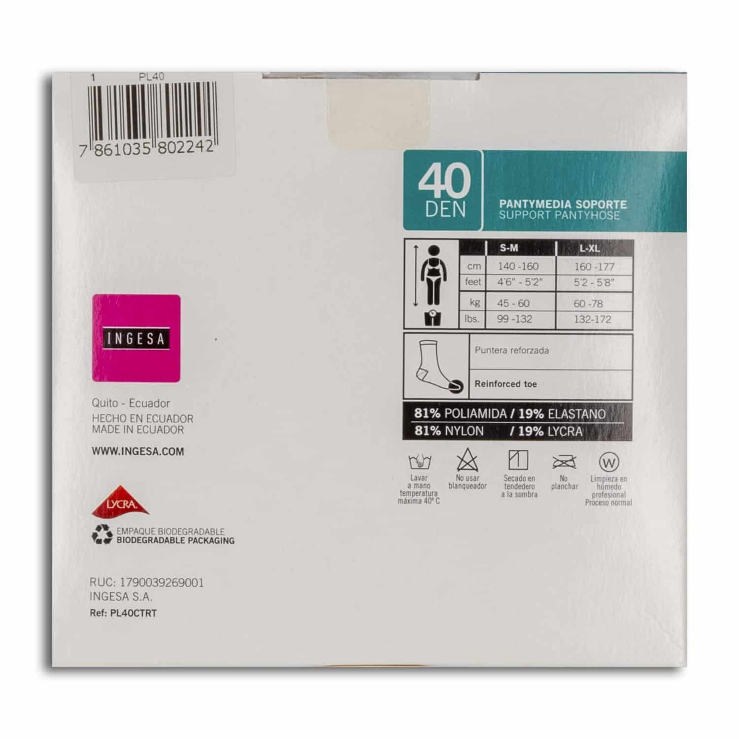 Panty Media Lycra Soporte Tropical 40 Den INGESA - Imagen 2