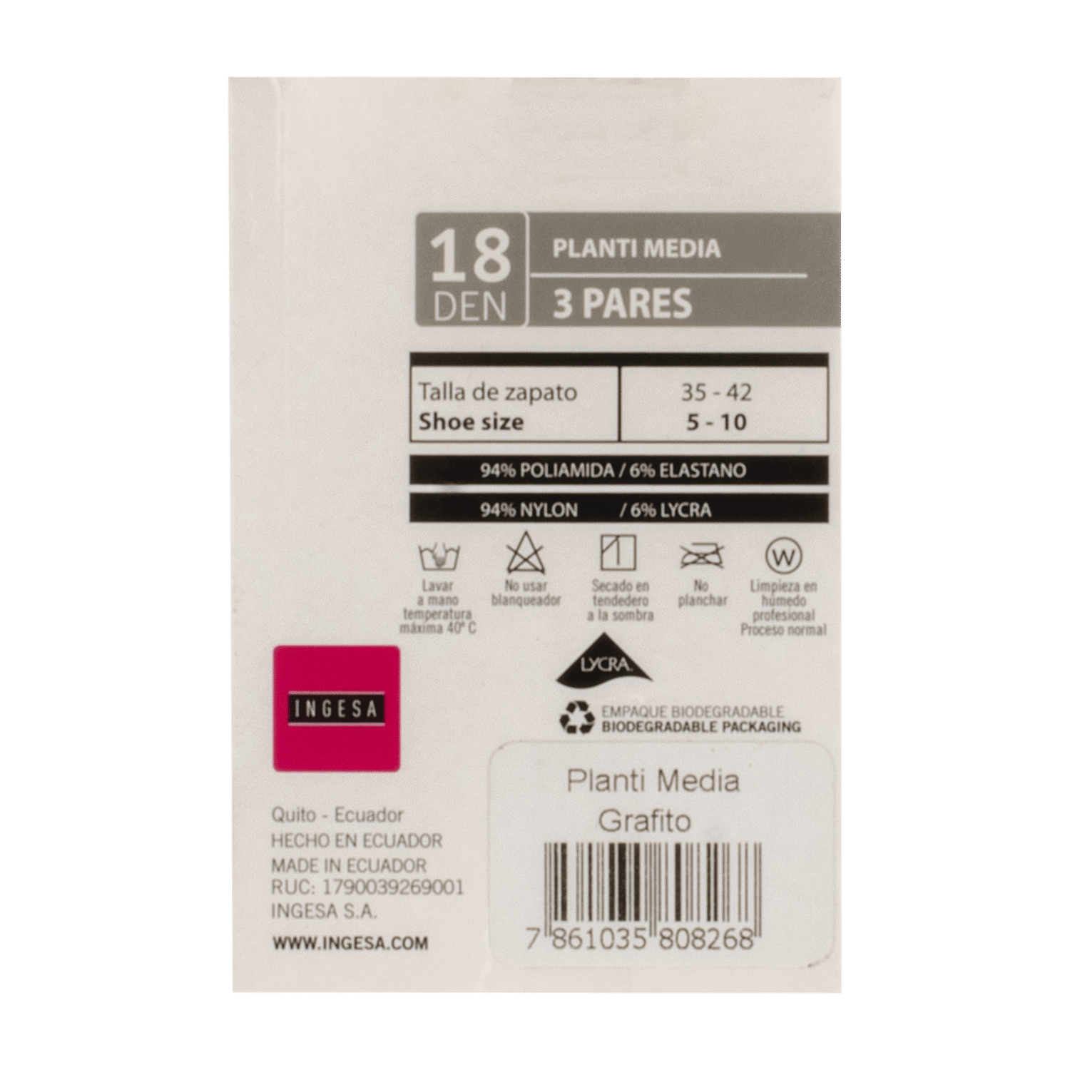 Planti Media Nylon Plata 18 Den INGESA