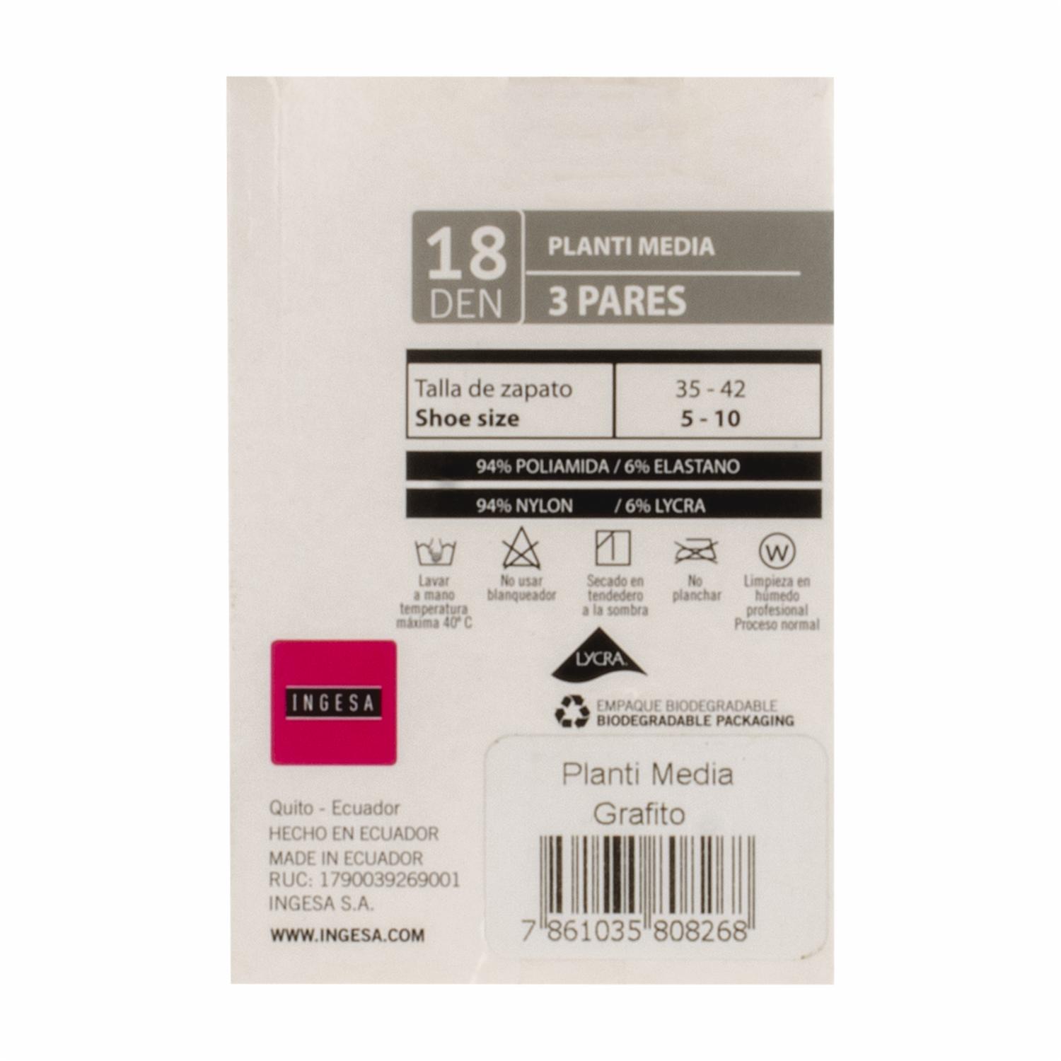 Planti Media Nylon Grafito 18 Den INGESA - Imagen 2