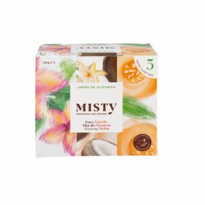 Jabón En Barra Flor Plumería - Coco Vainilla - Ginseng Melón MISTY Pack X3 X 120 G