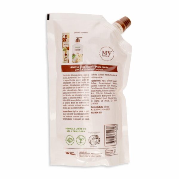 Jabón Liquido Humectante De Coco Y Vainilla MISTY 400 Ml - Imagen 2