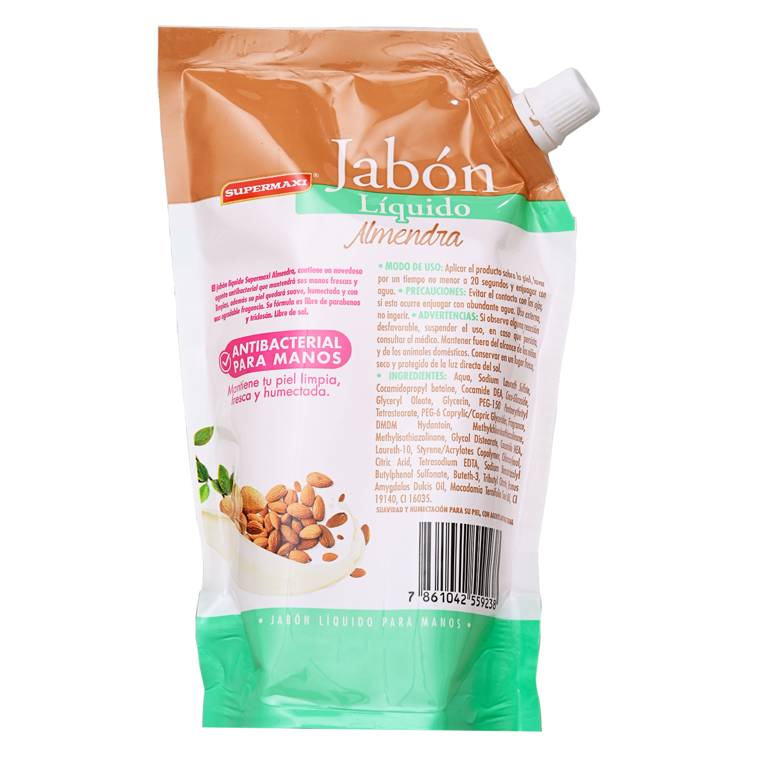 Jabón Líquido Antibacterial De Almendra SUPERMAXI 500 Ml