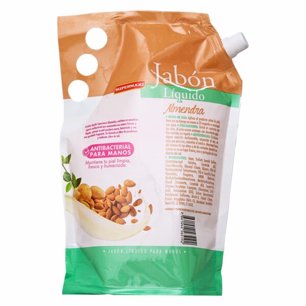 Jabón Líquido Para Manos Antibacterial De Almendras SUPERMAXI Doypack 1000 Ml - Imagen 2