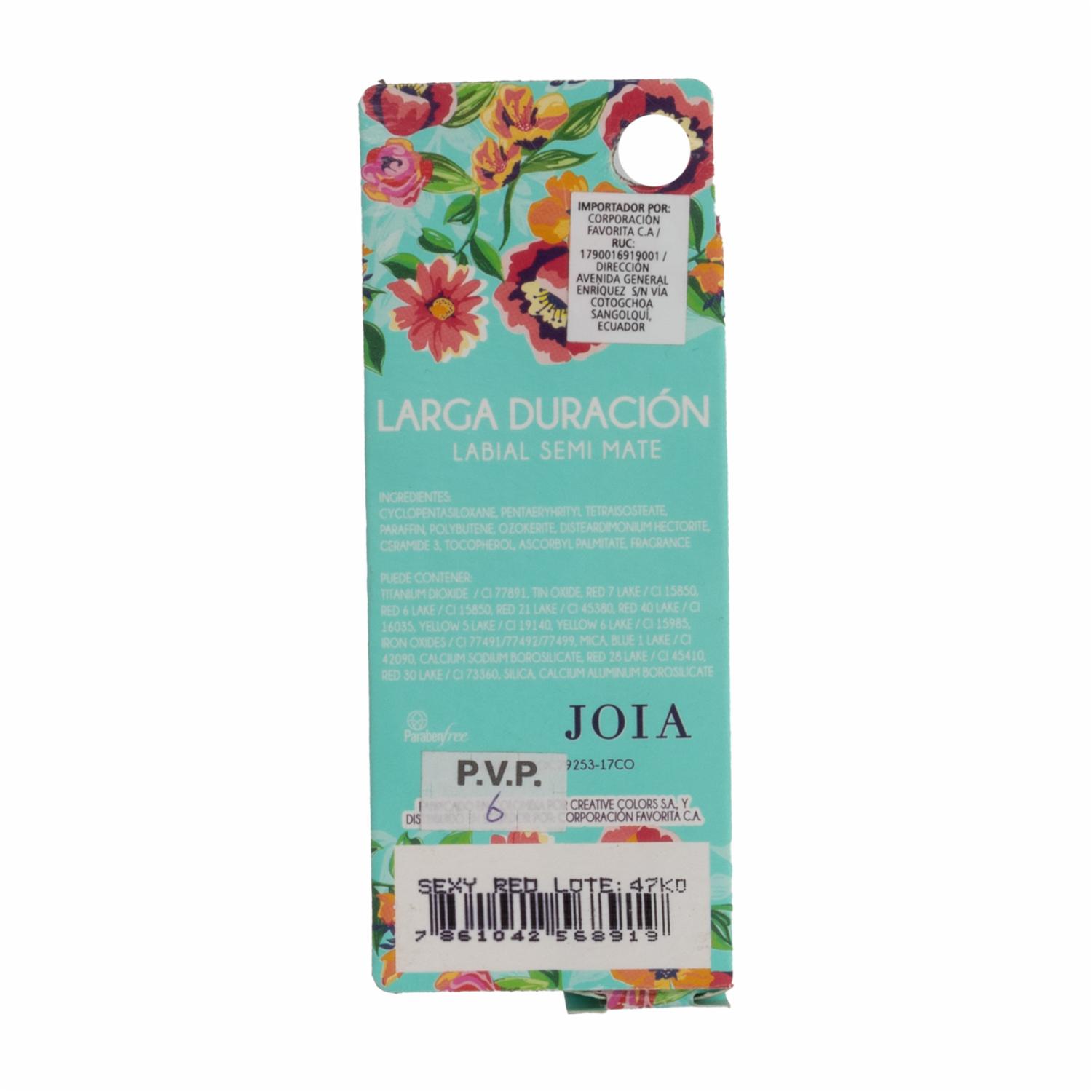 Labial En Barra Sexy Red JOIA Unidad