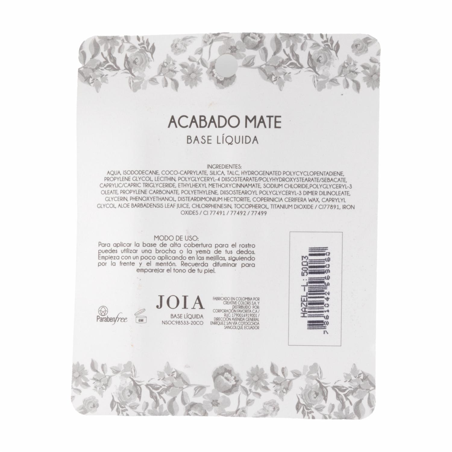 Base De Maquillaje Líquida Hazel JOIA Unidad