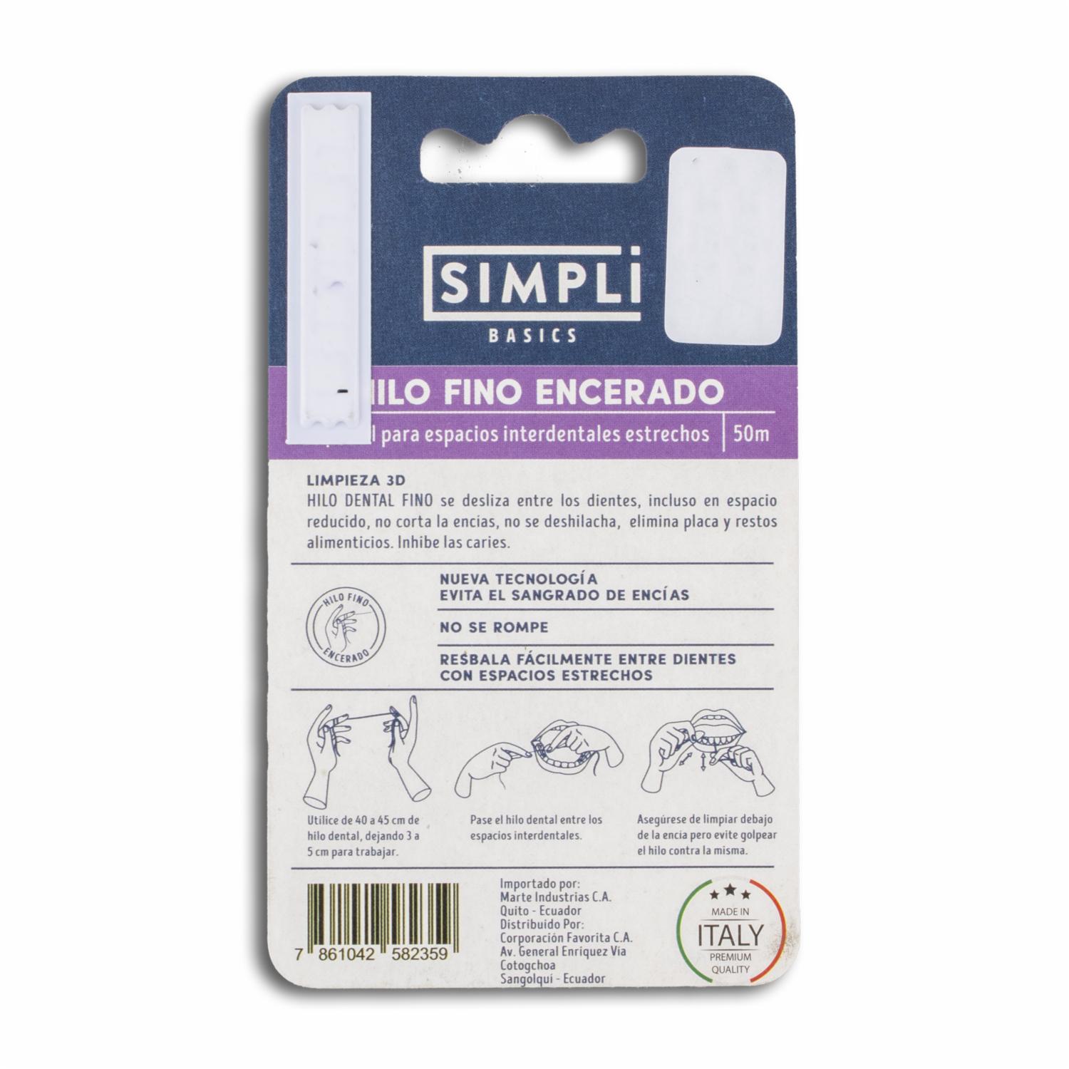 Hilo Dental Seda Fina SIMPLI 50 Metros