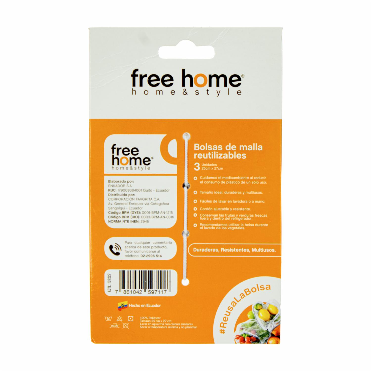 Set De Bolsas Para Frutas Y Verduras FREE HOME X 3 Uds