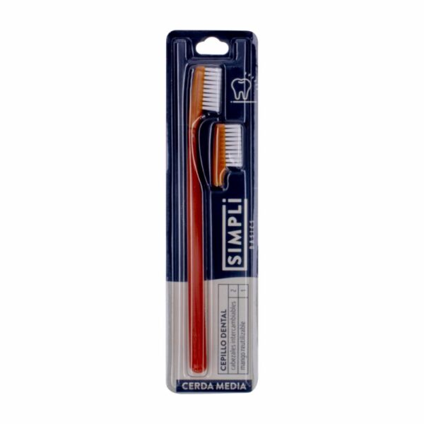Cepillo Dental Cerdas Medianas Cabeza Intercambiable + 1 Cabeza De Repuesto SIMPLI 1 Pack