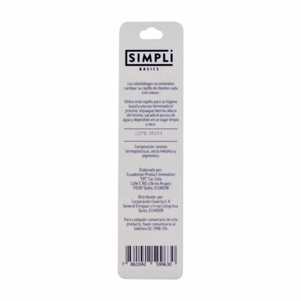 Cepillo Dental Cerdas Medianas Cabeza Intercambiable + 1 Cabeza De Repuesto SIMPLI 1 Pack - Imagen 2