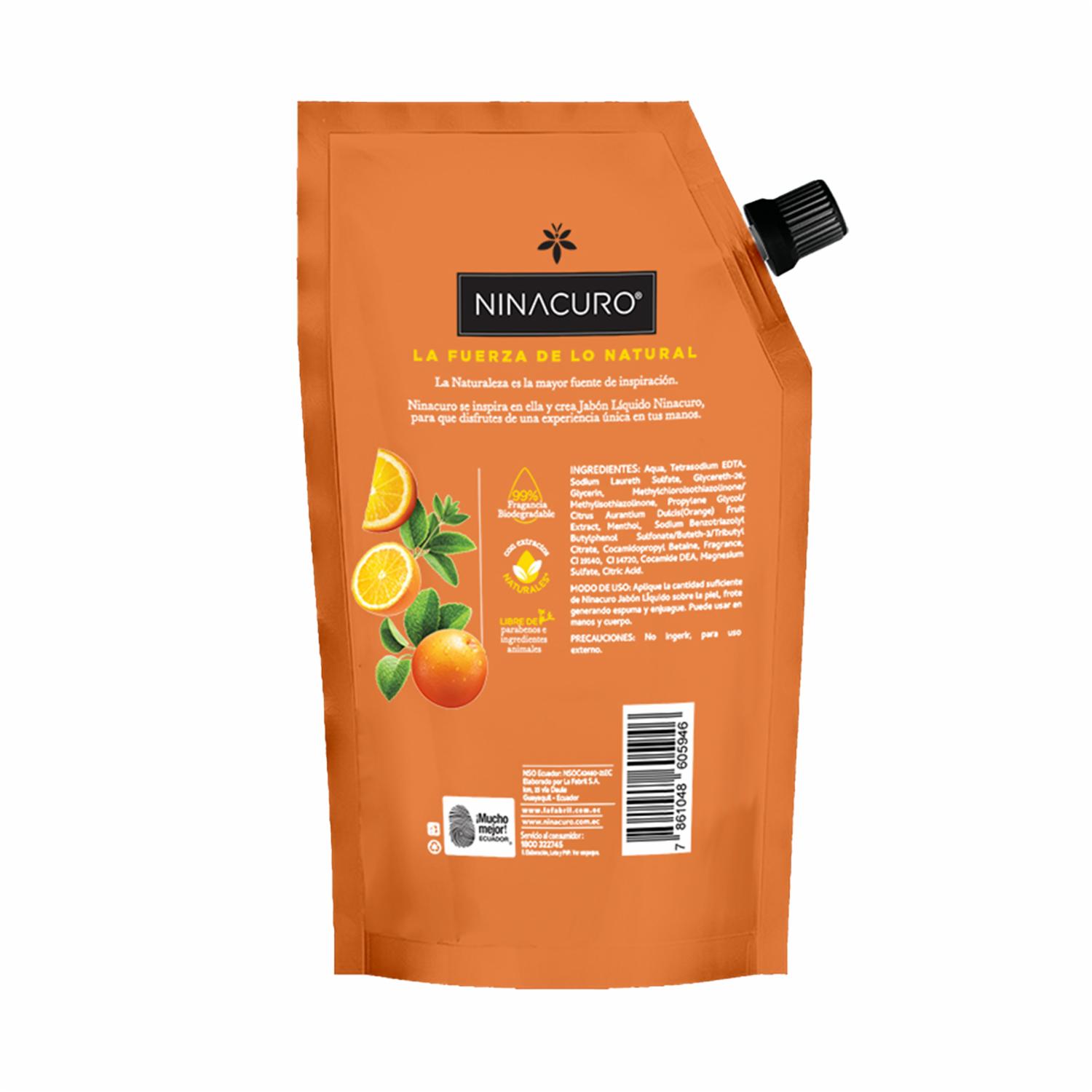 Jabón De Tocador Líquido Brisa Naranja Y Menta NINACURO 500 Ml - Imagen 3