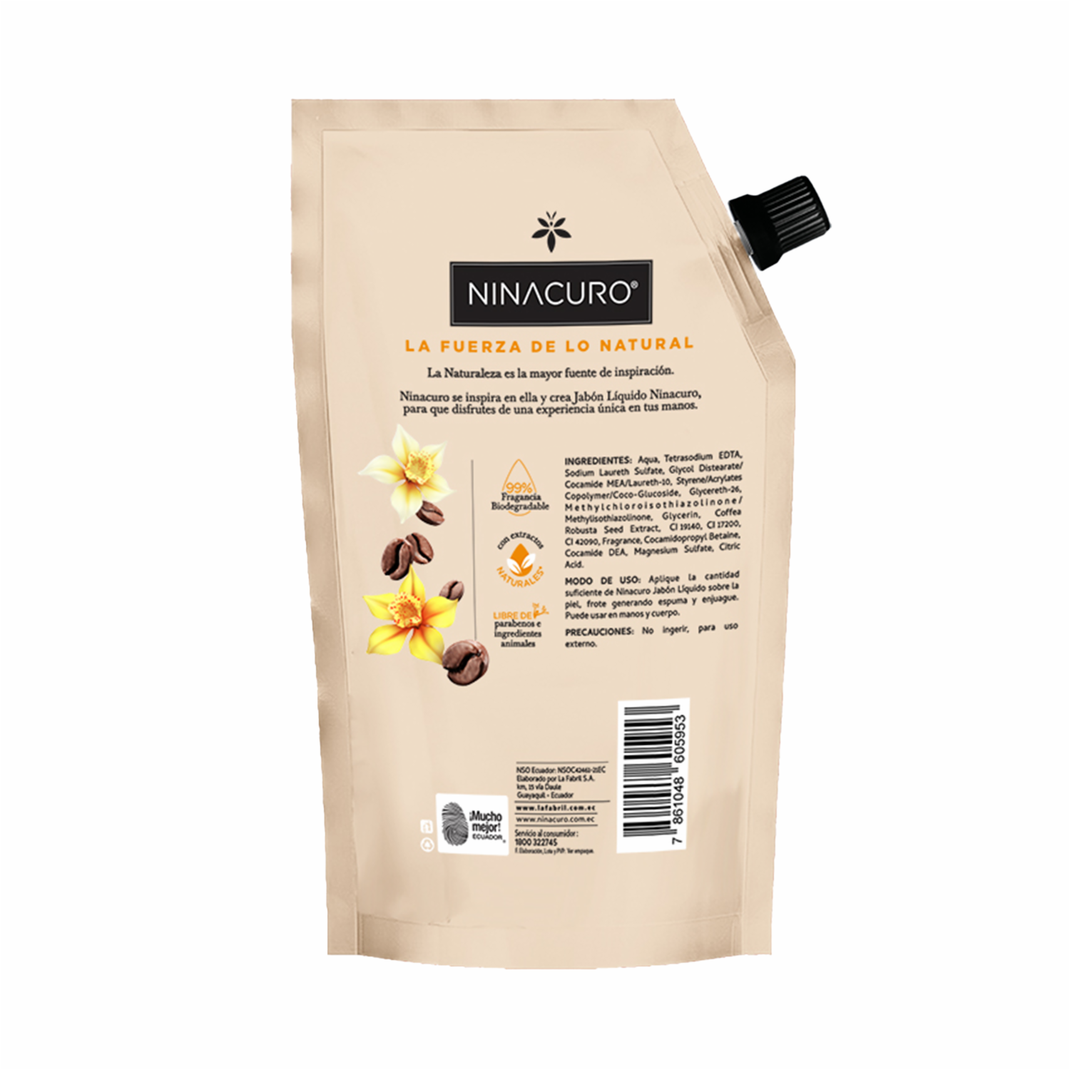 Jabón De Tocador Líquido Café Y Vainilla NINACURO 500 Ml - Imagen 4