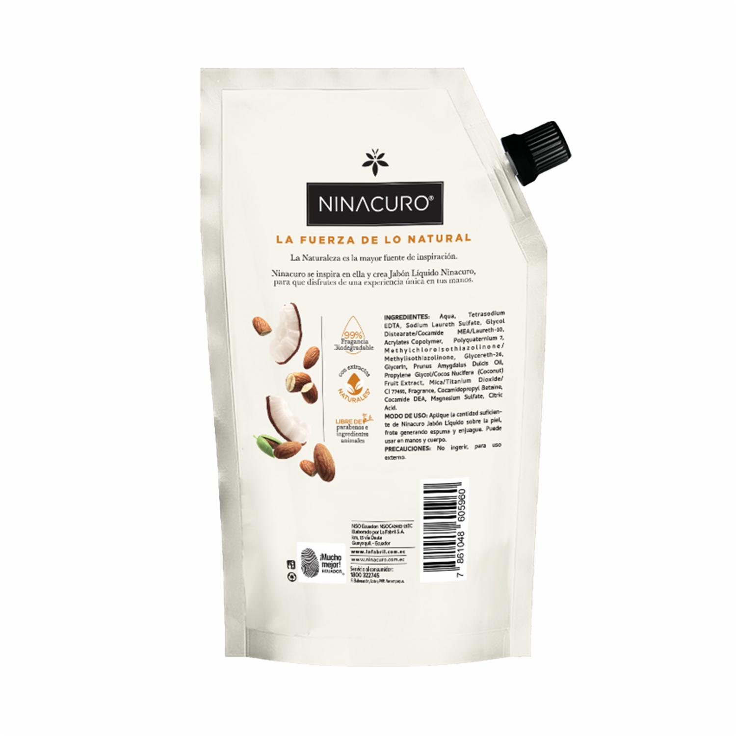 Jabón De Tocador Líquido Dulce De Coco Y Almendras NINACURO 500 Ml - Imagen 3
