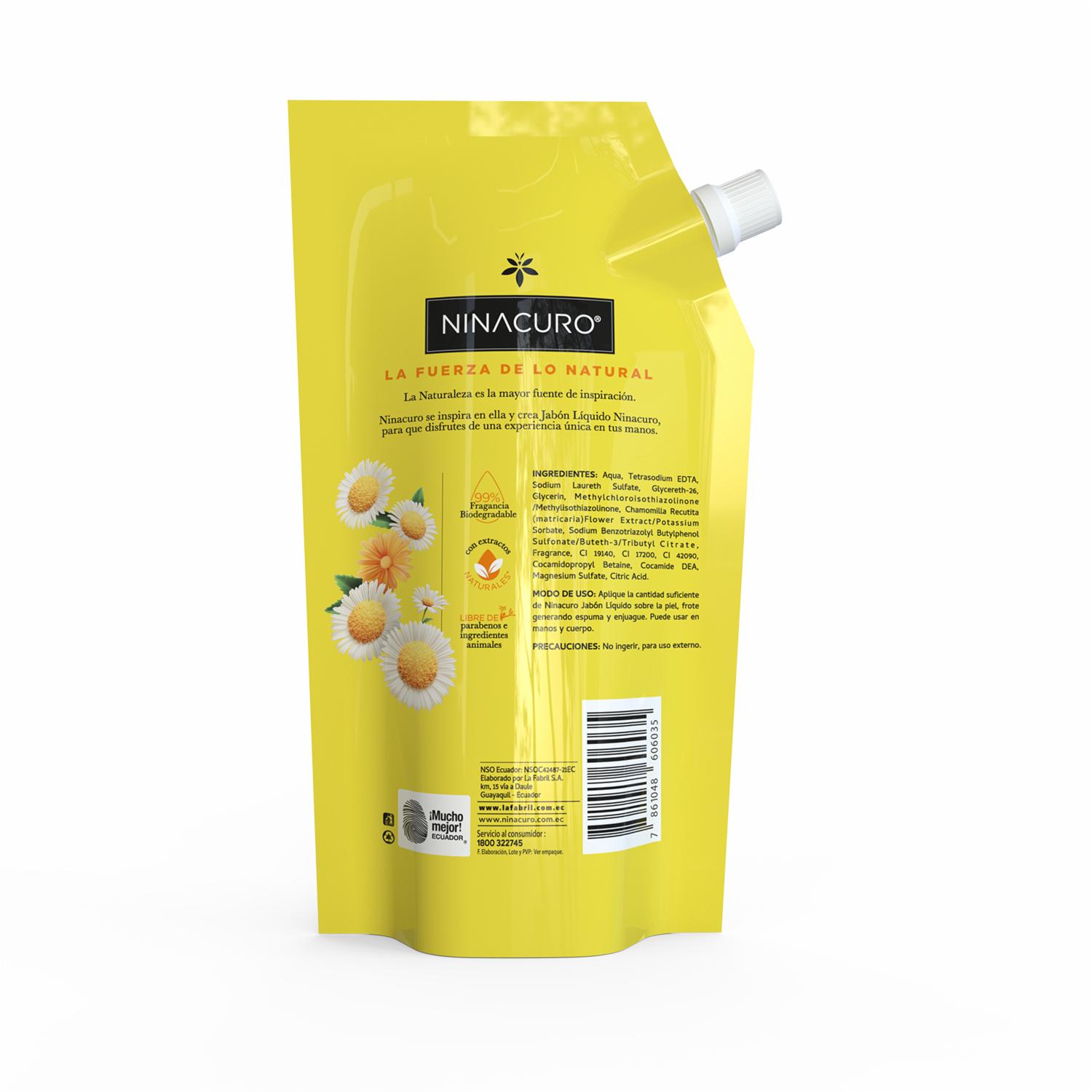 Jabón De Tocador Líquido Manzanilla Y Jalea De Miel NINACURO 500 Ml - Imagen 3