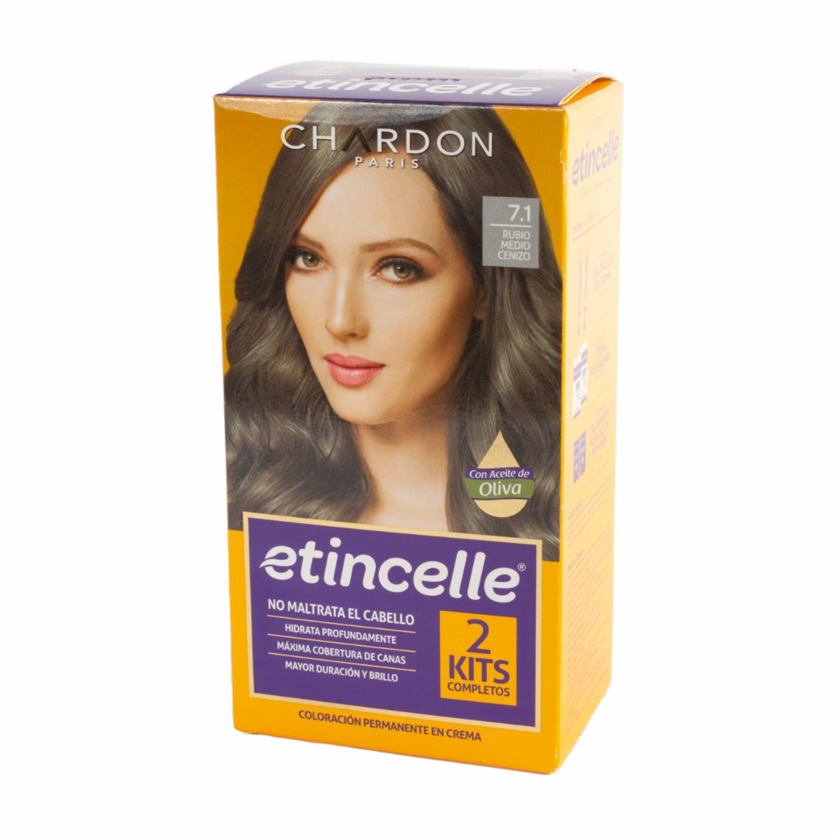 Tinte De Cabello Coloración N° 7.1 Rubio Medio Cenizo 2 Tubos ETINCELLE Unidad