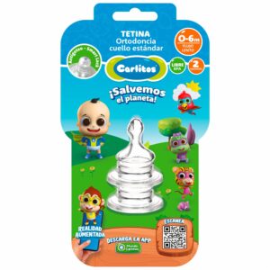 Tetina Antigoteo Flujo Rápido Cuello Estándar 6 M + CARLITOS X 2 Uds