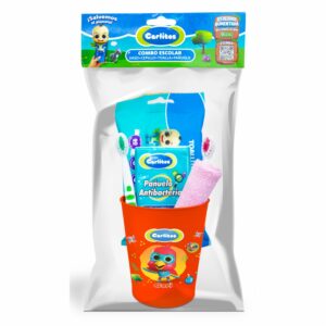 Combo Escolar Vaso + Cepillo De Dientes + Toallita + Pañitos CARLITOS X 4 Uds