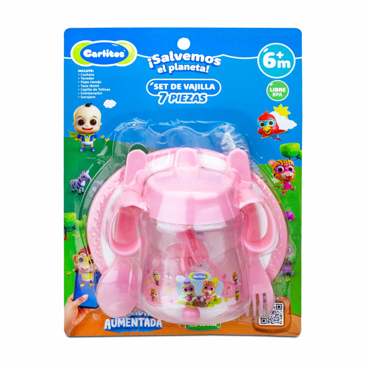 Vajilla Infantil Plato + Vaso + Utensilios + Artículos De Limpieza CARLITOS X 7 Uds