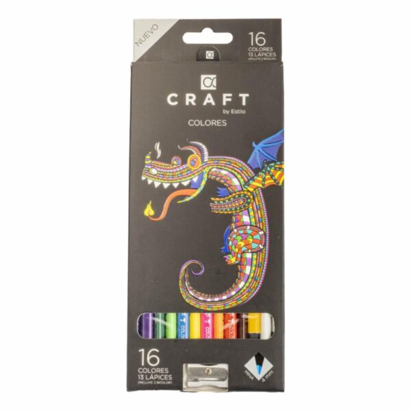 Lápices De Colores Craft 10Nr Largos Triangular ESTILO 16 Colores