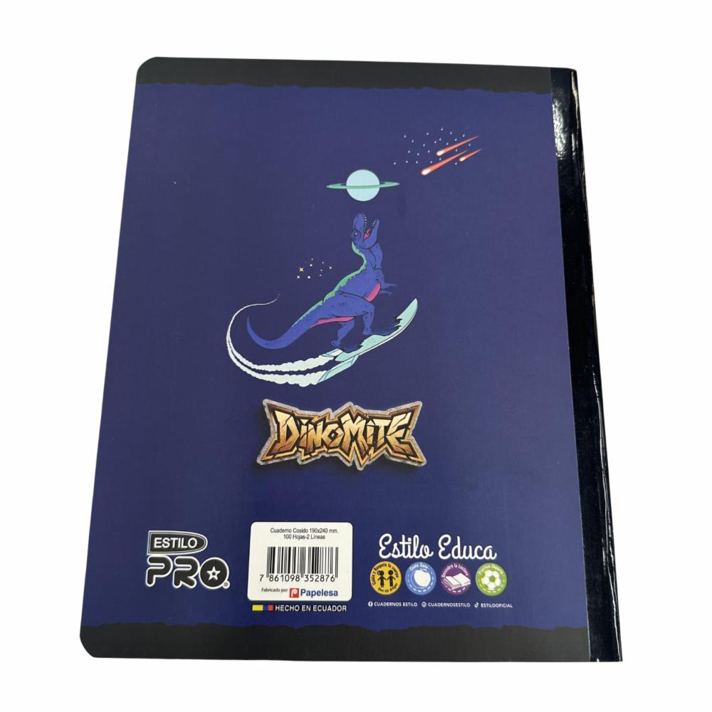 Cuaderno Cosido 2 Líneas Diseño Dinomite ESTILO 100 Hojas - Imagen 2