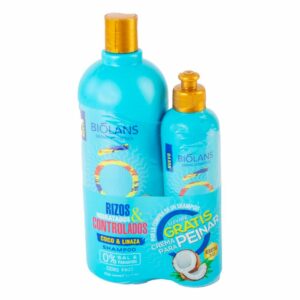 Shampoo Rizos Control Coco Linaza + Crema De Peinar Risos BIOLANS 750 Ml
