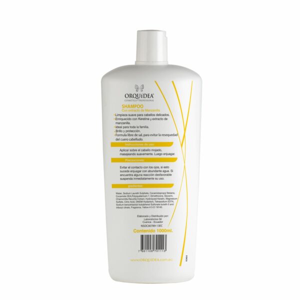 Shampoo Capilar Manzanilla + Keratina Libre De Sal ORQUÍDEA 1000 Ml - Imagen 2