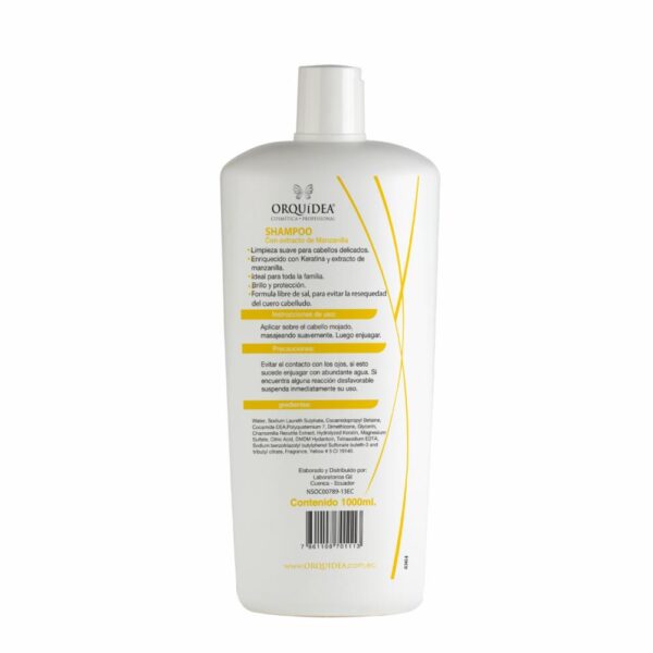Shampoo Capilar Manzanilla + Keratina Libre De Sal ORQUÍDEA 1000 Ml - Imagen 2
