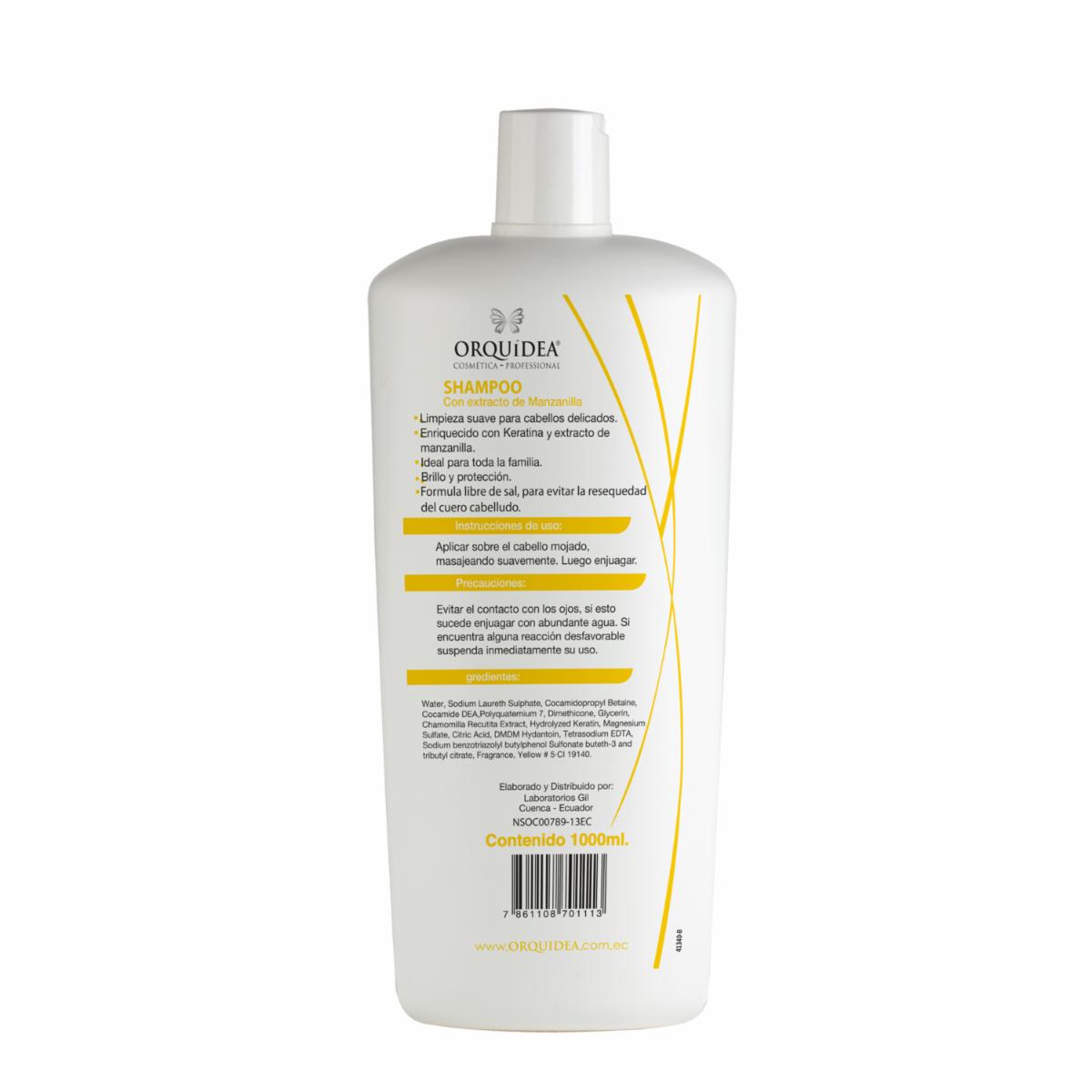 Shampoo De Cabello Manzanilla + Keratina Libre De Sal ORQUÍDEA 1000 Ml