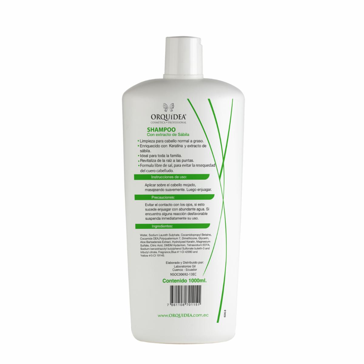 Shampoo De Cabello Sábila + Keratina Libre De Sal ORQUÍDEA 1000 Ml