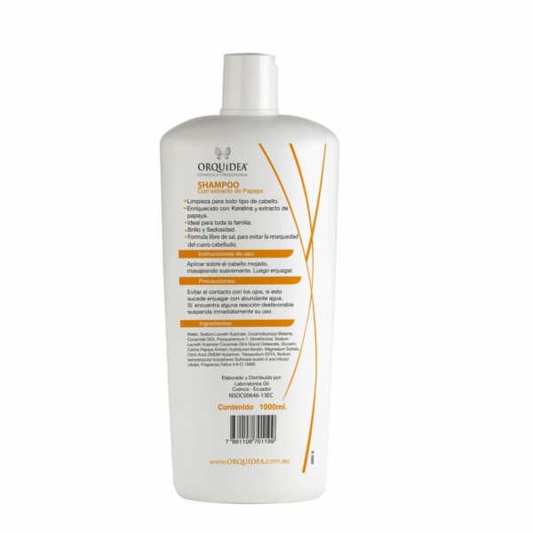 Shampoo Capilar Papaya + Keratina Libre De Sal ORQUÍDEA 1000 Ml - Imagen 2