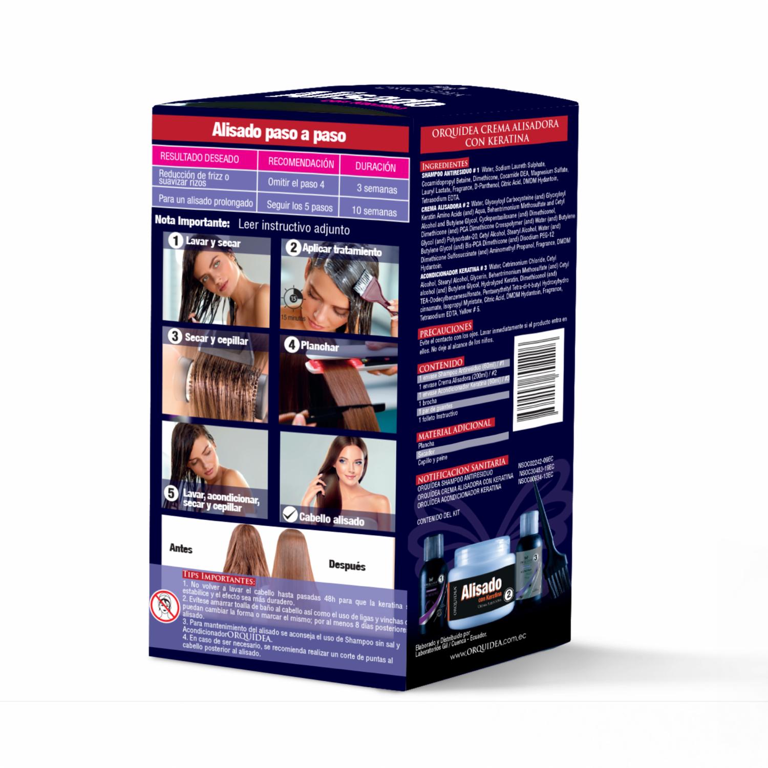 Tratamiento Capilar Alisante Con Keratina Sin Formol ORQUÍDEA 1 Kit 200 Ml - Imagen 2