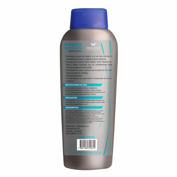 Shampoo Capilar Anticaída + Keratina Libre De Sal ORQUÍDEA PROFESSIONAL 400 Ml - Imagen 2