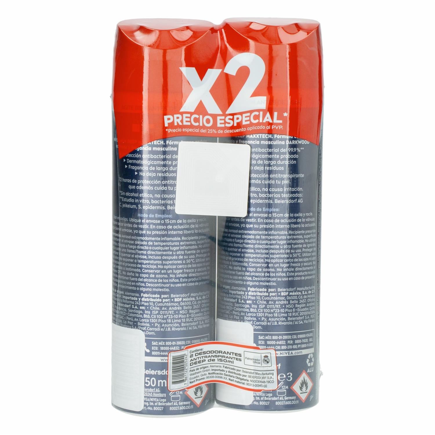 Desodorante En Spray Para Caballero Con Carbón Activado Dark Wood NIVEA 2 X 300 Ml - Imagen 2