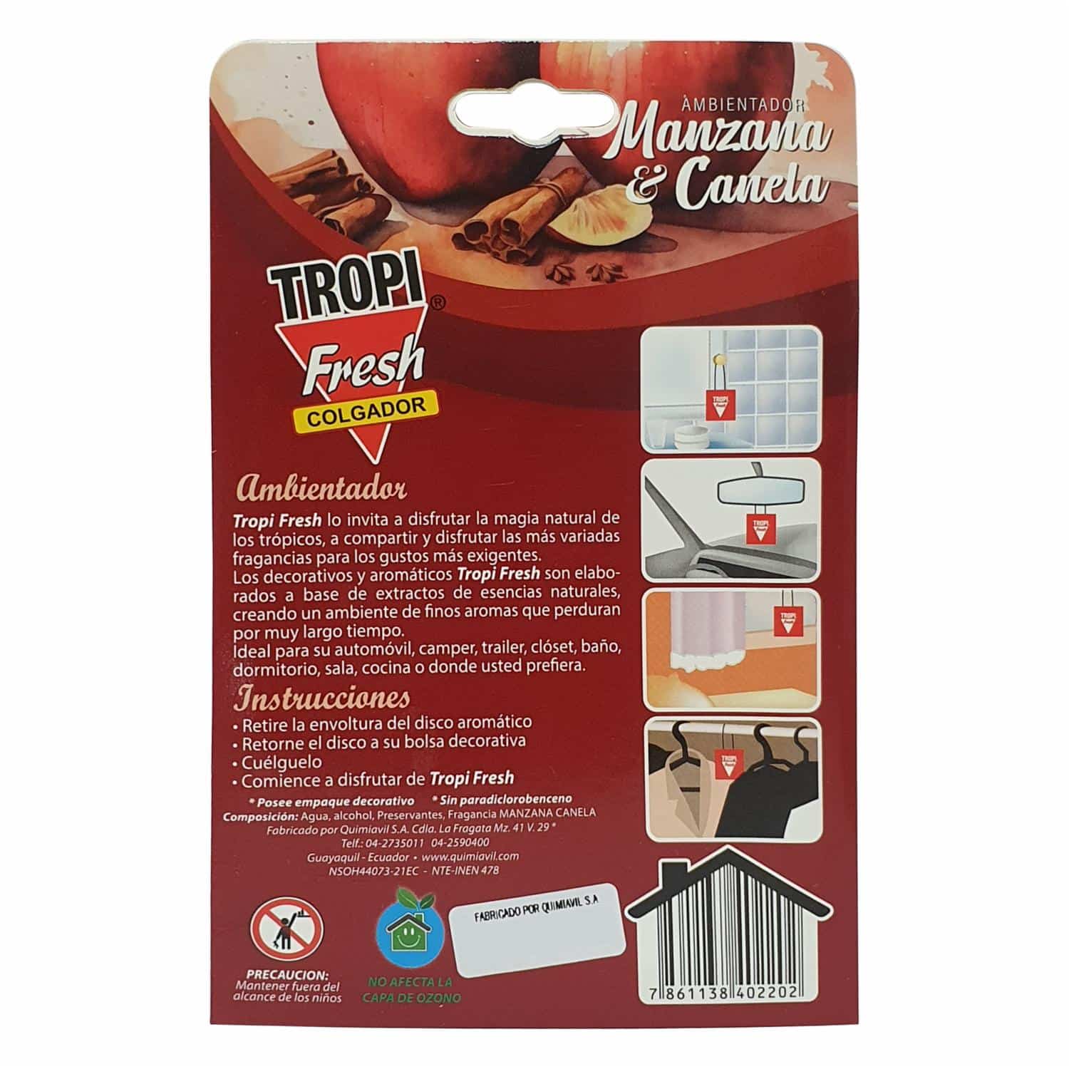 Ambiental Para Auto Aroma Manzana Y Canela TROPI FRESH 9 G - Imagen 4