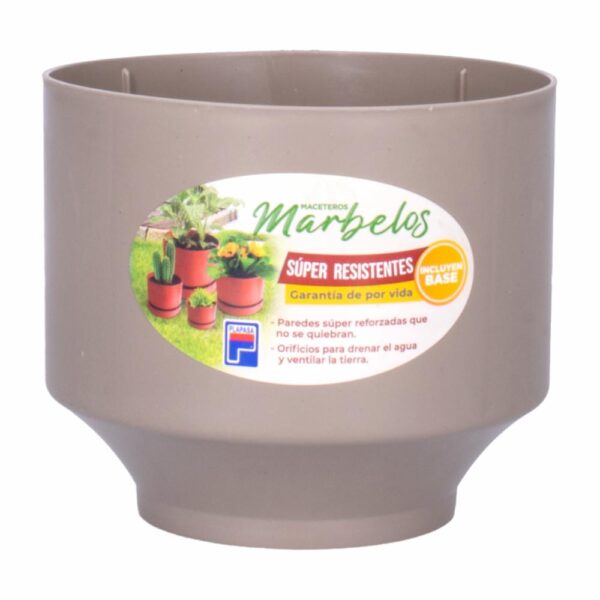 Macetero Mini Marbelo Taupe Con Base PLAPASA Pequeño - Imagen 2
