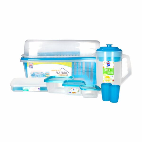 Combo Platera Prac Foodkeeper 37653 Jarra Fiesta Portacubierto Fiesta Vasos PLAPASA Mediano