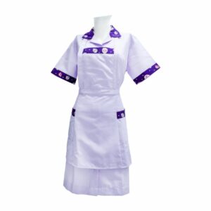 Uniforme Vestido Con Detantal Morado Con Flores EL UNIFORME