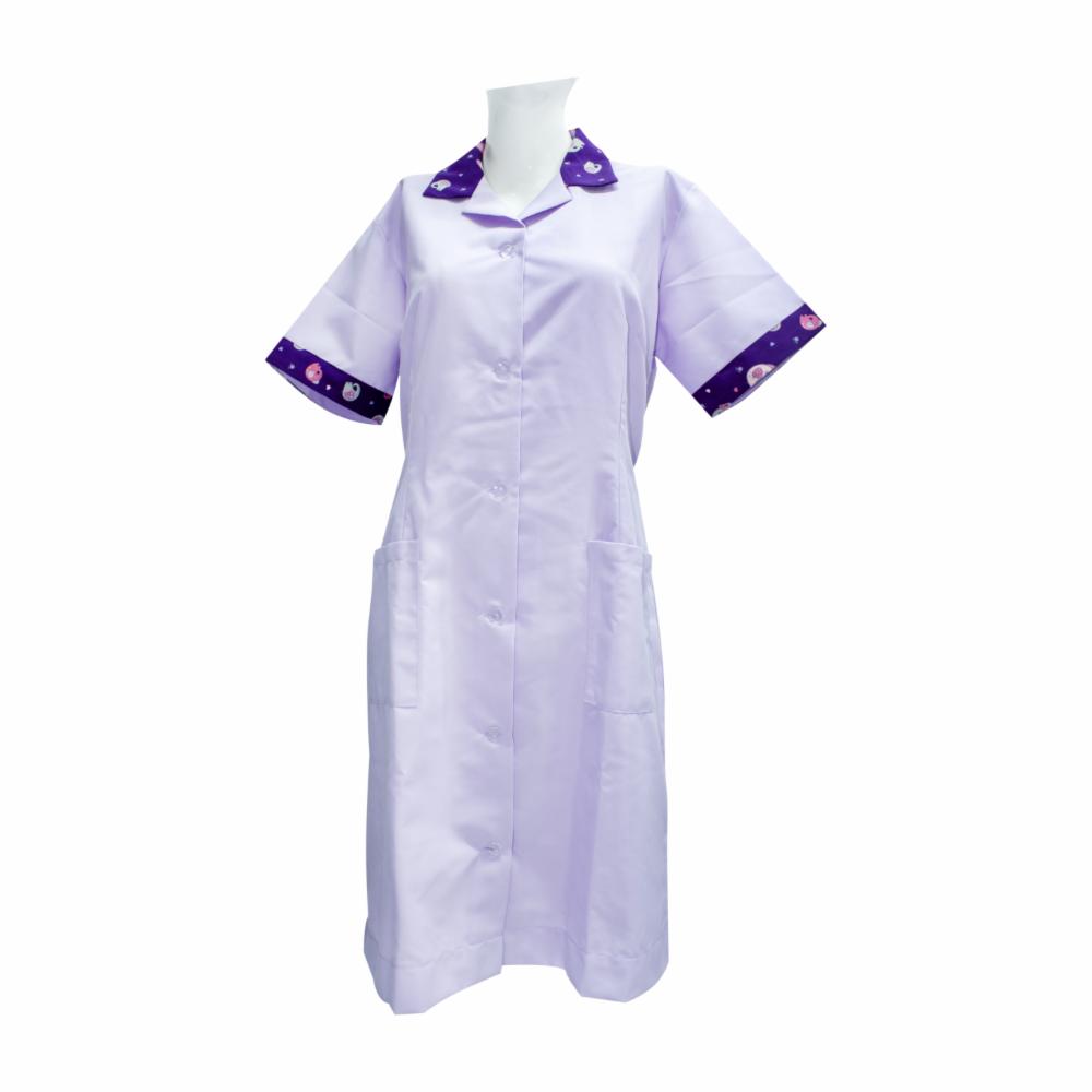 Uniforme Vestido Con Detantal Morado Con Flores EL UNIFORME - Imagen 2