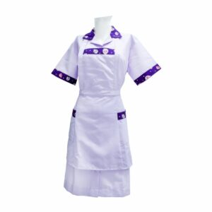 Uniforme Vestido Con Detantal Morado Con Flores EL UNIFORME