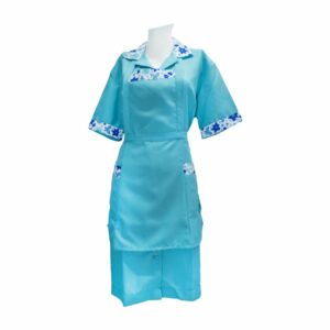 Uniforme Vestido Con Detantal Verde Agua Con Flores EL UNIFORME