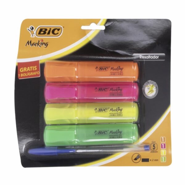 Resaltador De Texto Amarillo Rosado Verde Naranja BIC X 4 Uds
