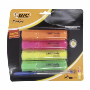 Resaltador De Texto Amarillo Rosado Verde Naranja BIC X 4 Uds