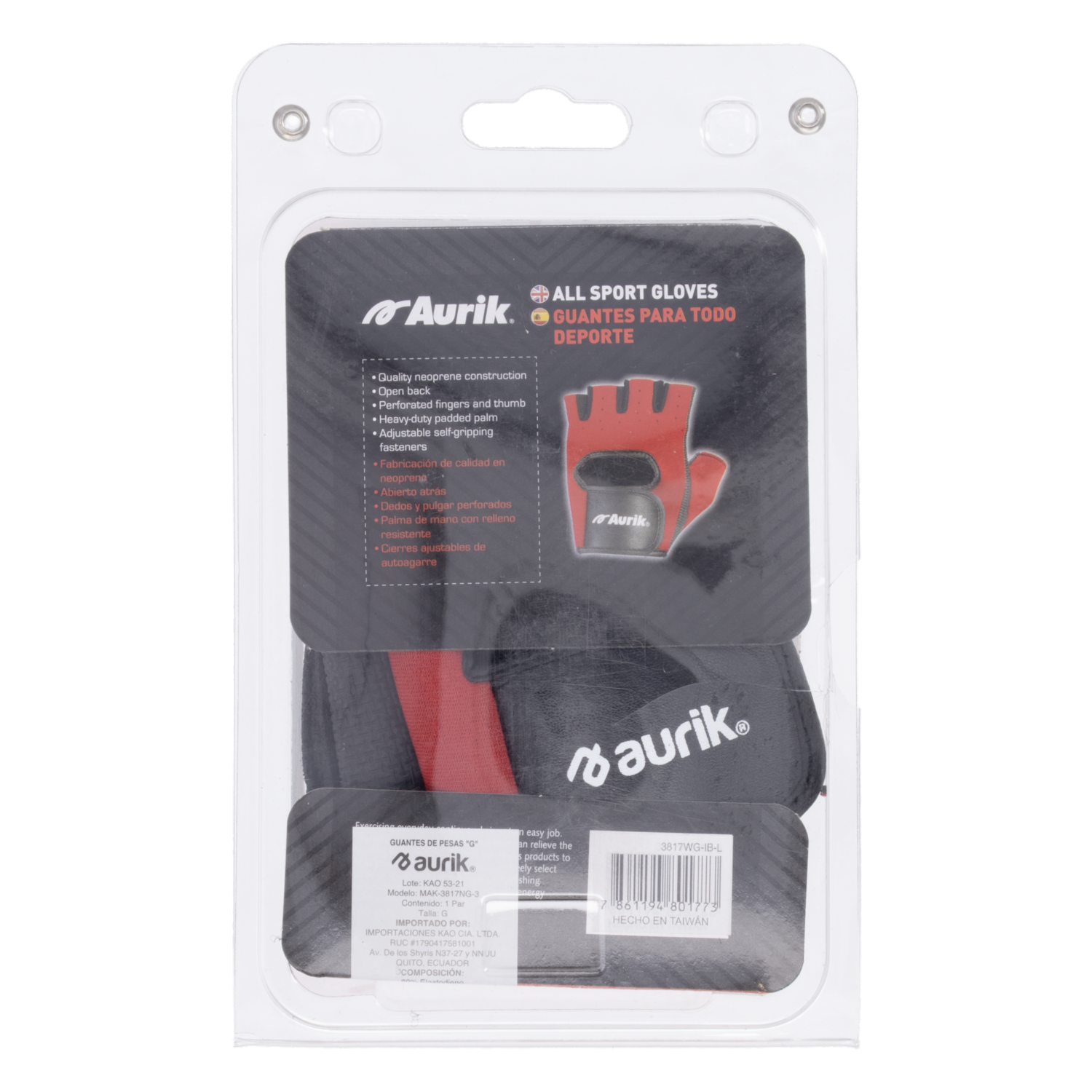 Guantes De Neopreno Pesas Rojo Negro AURIK GRANDE